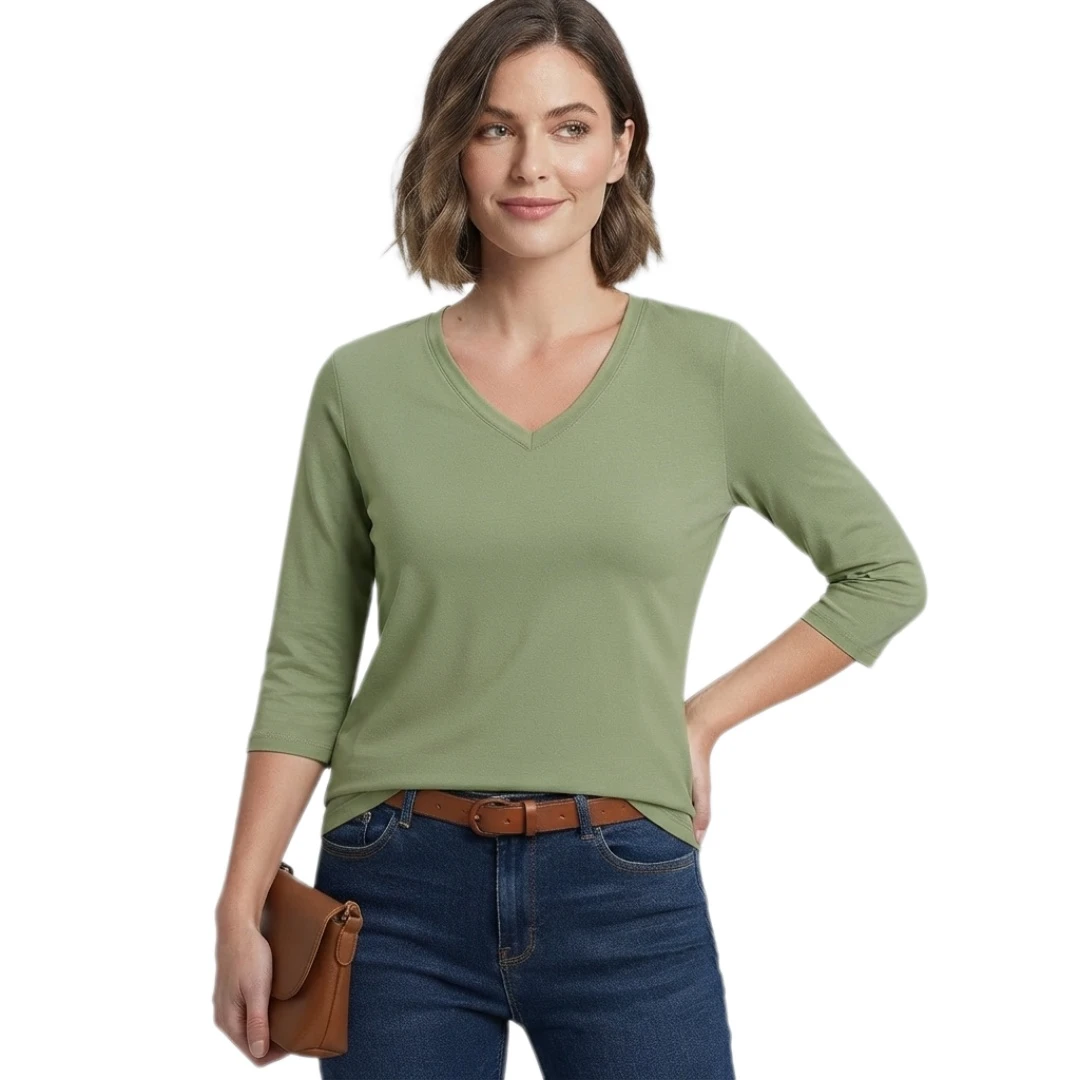 Coolmee Women's V-Neck Printed 3/4 Sleeve T-Shirt Top All Season