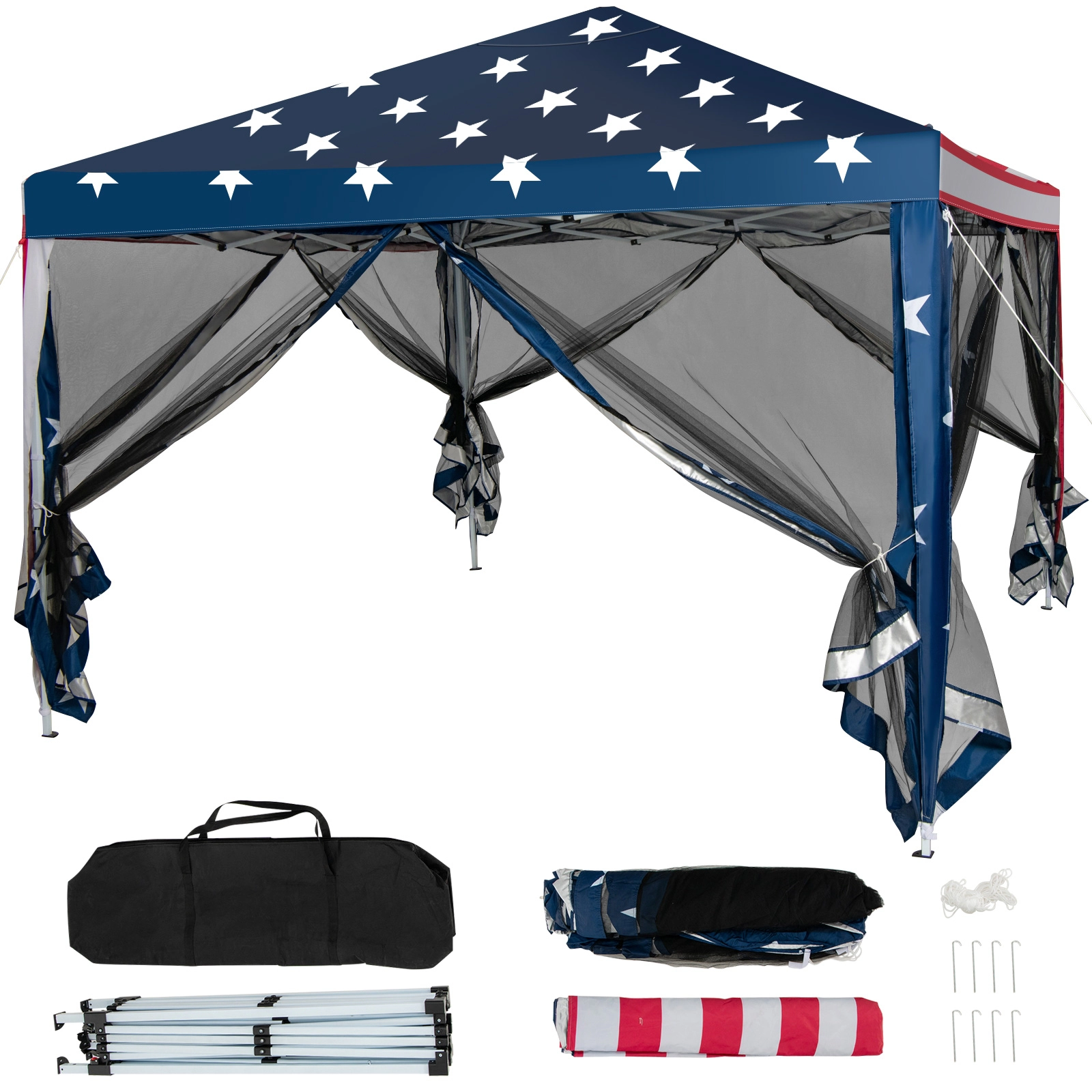 SUGIFT 10 x 10Pop-up Canopy Tent Gazebo with Mesh Netting 31.5-lb Net Weight Beige Coffee White American Flag Gray