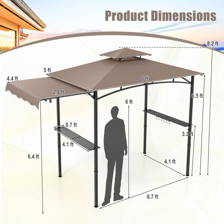 Hivvago 11 x 5 FT Grill Gazebo with Side Awning and Double-Tiered Top