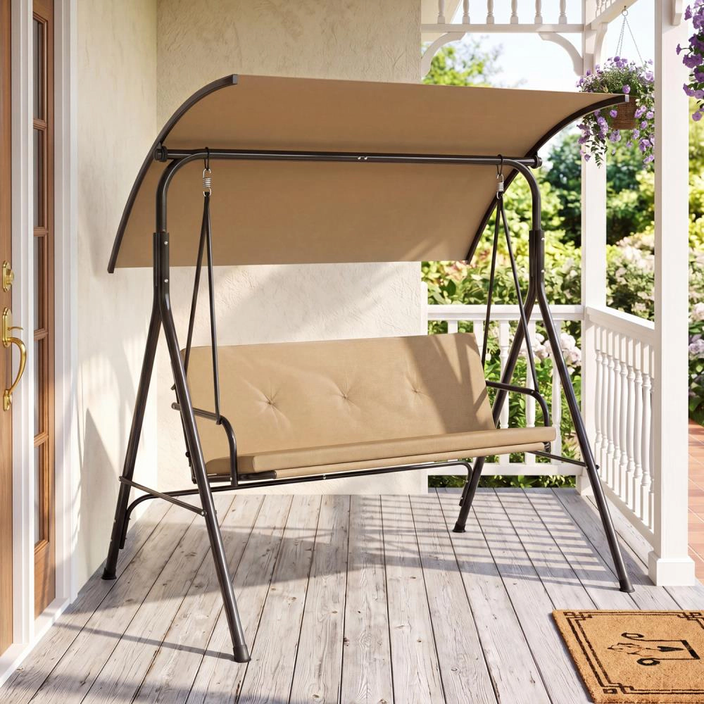 Hivvago Patio Swing Chair With Adjustable Canopy & Removable Cushion And Metal Stand