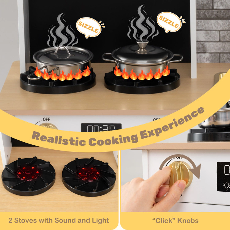 Hivvago Kids Wooden Kitchen Playset with Stoves Sound Light for 3+ Years Old