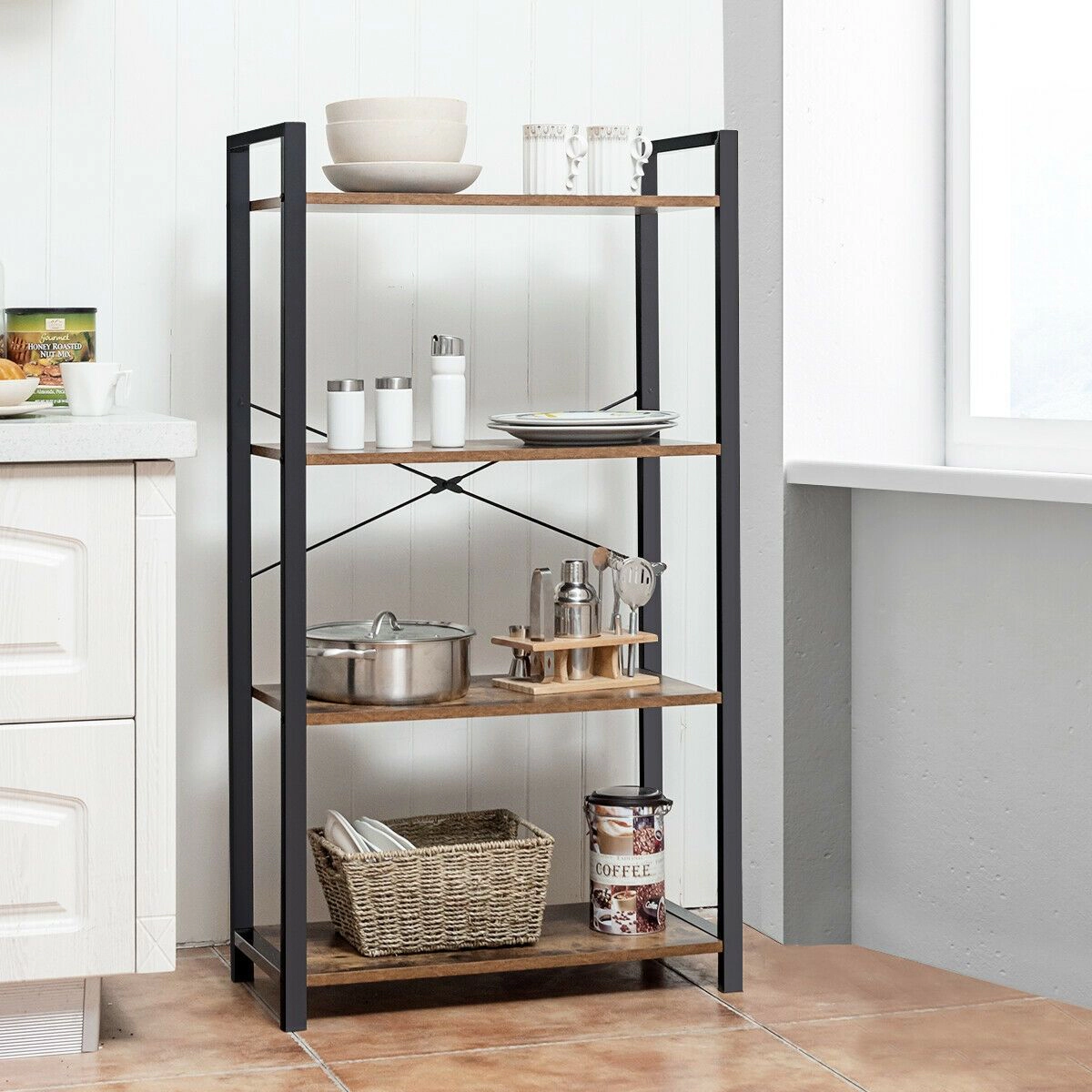 SlickBlue Modern 4-Tier Ladder Shelf with Iron Frame and Storage