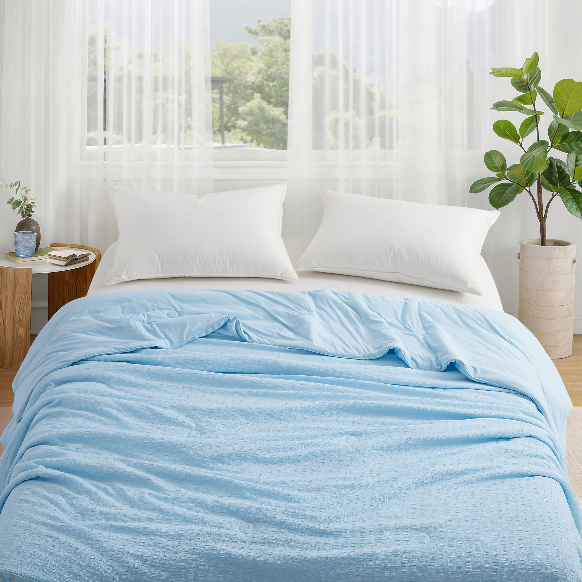 PEACENEST Reversible Cooling Seersucker Blanket, Lightweight Breathable All-Season Bedding