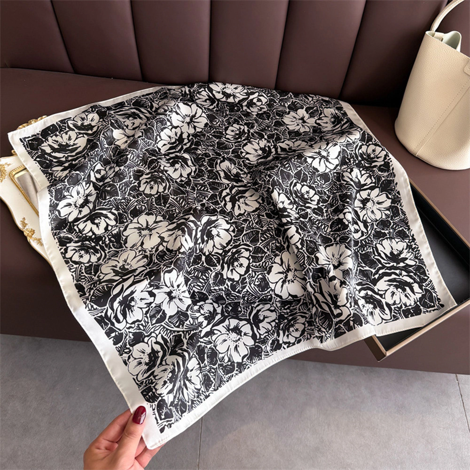 Anna-Kaci Floral Print Satin Square Scarf Lightweight Soft Neck Hair Accessory 27.5×27.5 Inches