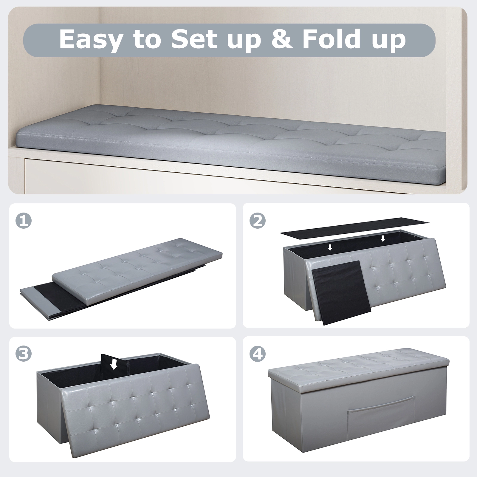 Hivvago Folding Storage Ottoman Bench with Footrest