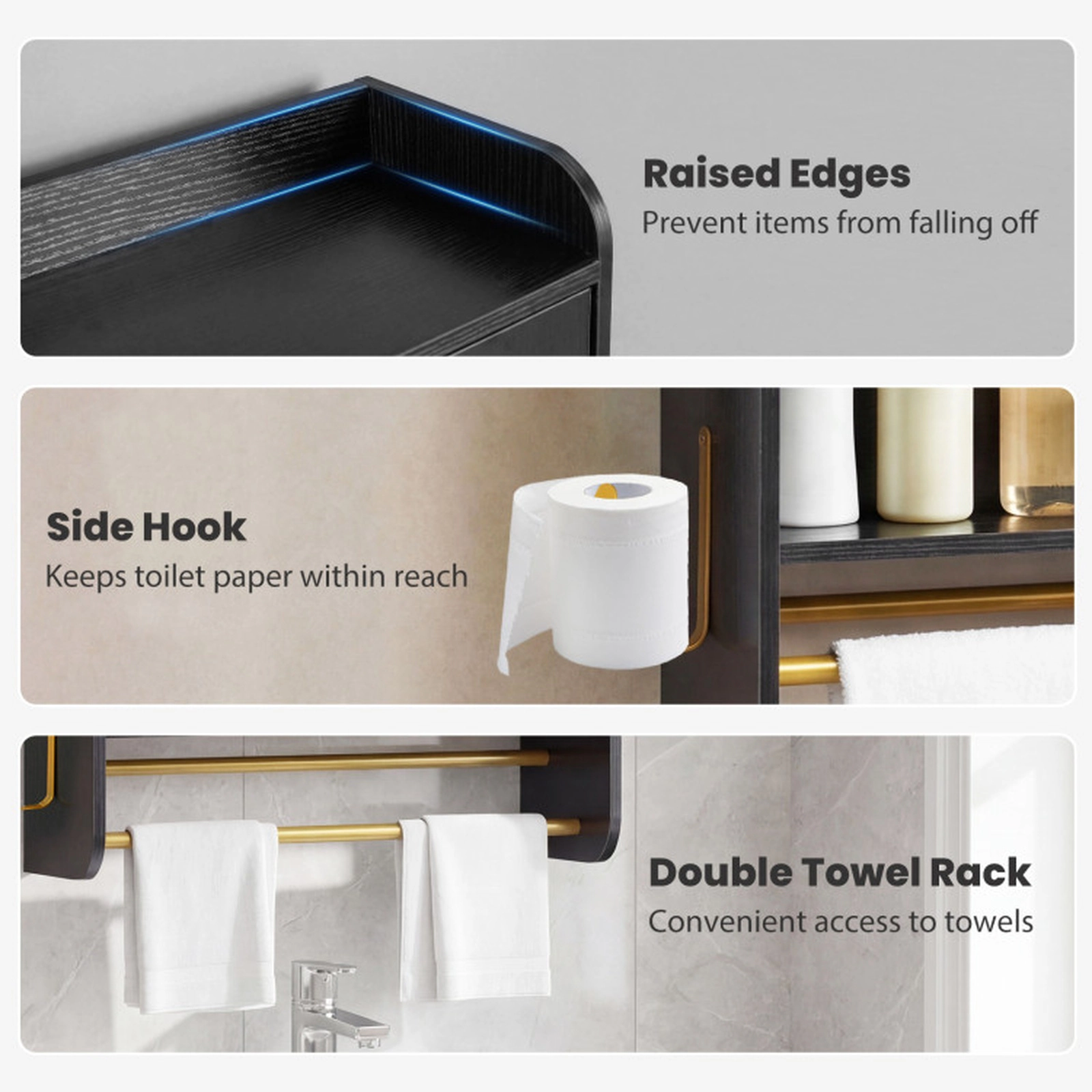 SUGIFT 2-Door Double Towel Bars Side Hook Engineered Wood Medicine Cabinet 21.5-in x 8-in x 31.5-in 44-lb Top Black