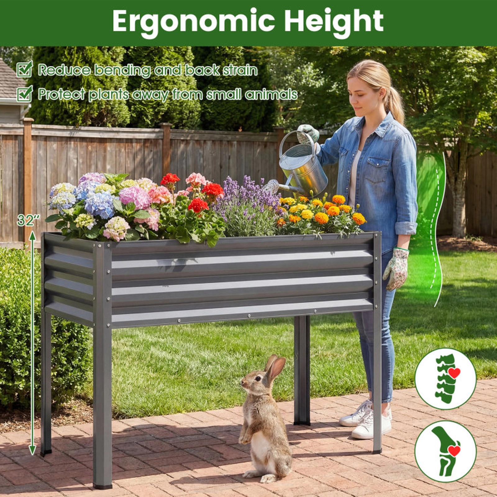SUGIFT 175-lb Capacity 5-cu ft 44-in Electro-Coated Metal Raised Garden Bed with Legs and Drainage Holes