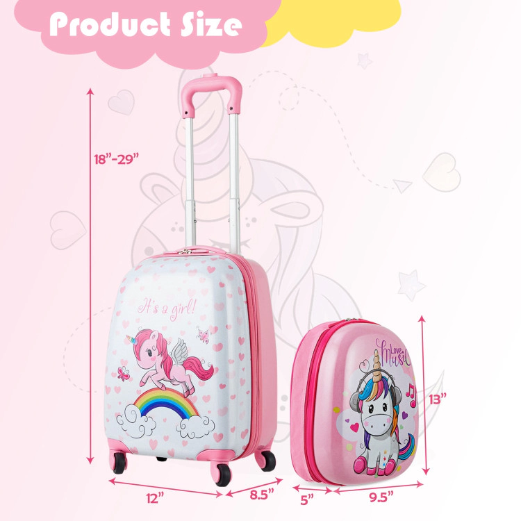 Hivvago 2 Pieces Kids Luggage Set 12 Inch Backpack and 16 Inch Kid Carry on Suitcase with Wheels