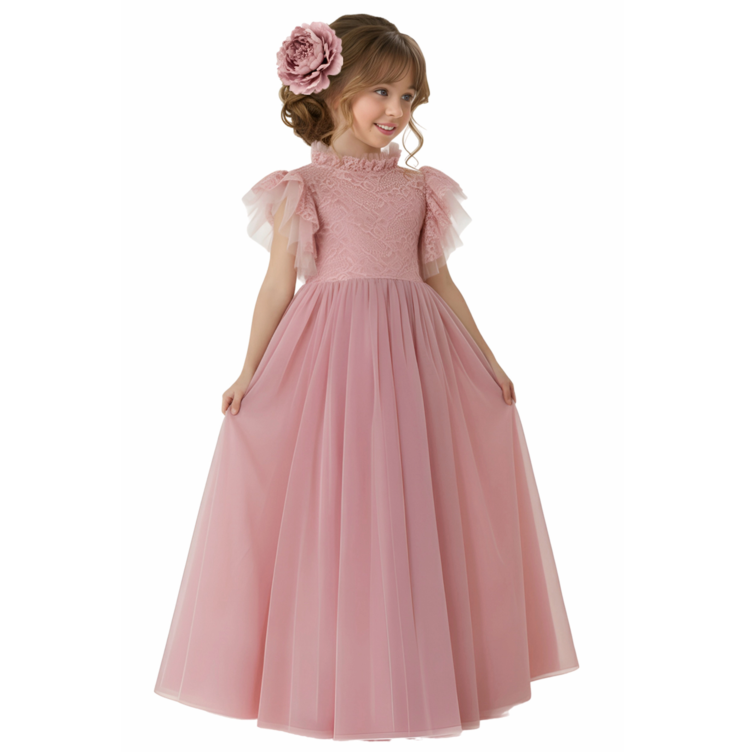 2Bunnies Girls' 2T-10Y Iris Floral Lace Tulle Flower Girl Dress