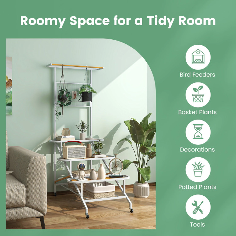 Hivvago Freestanding 4-Tier Plant Stand with Hanging Bar