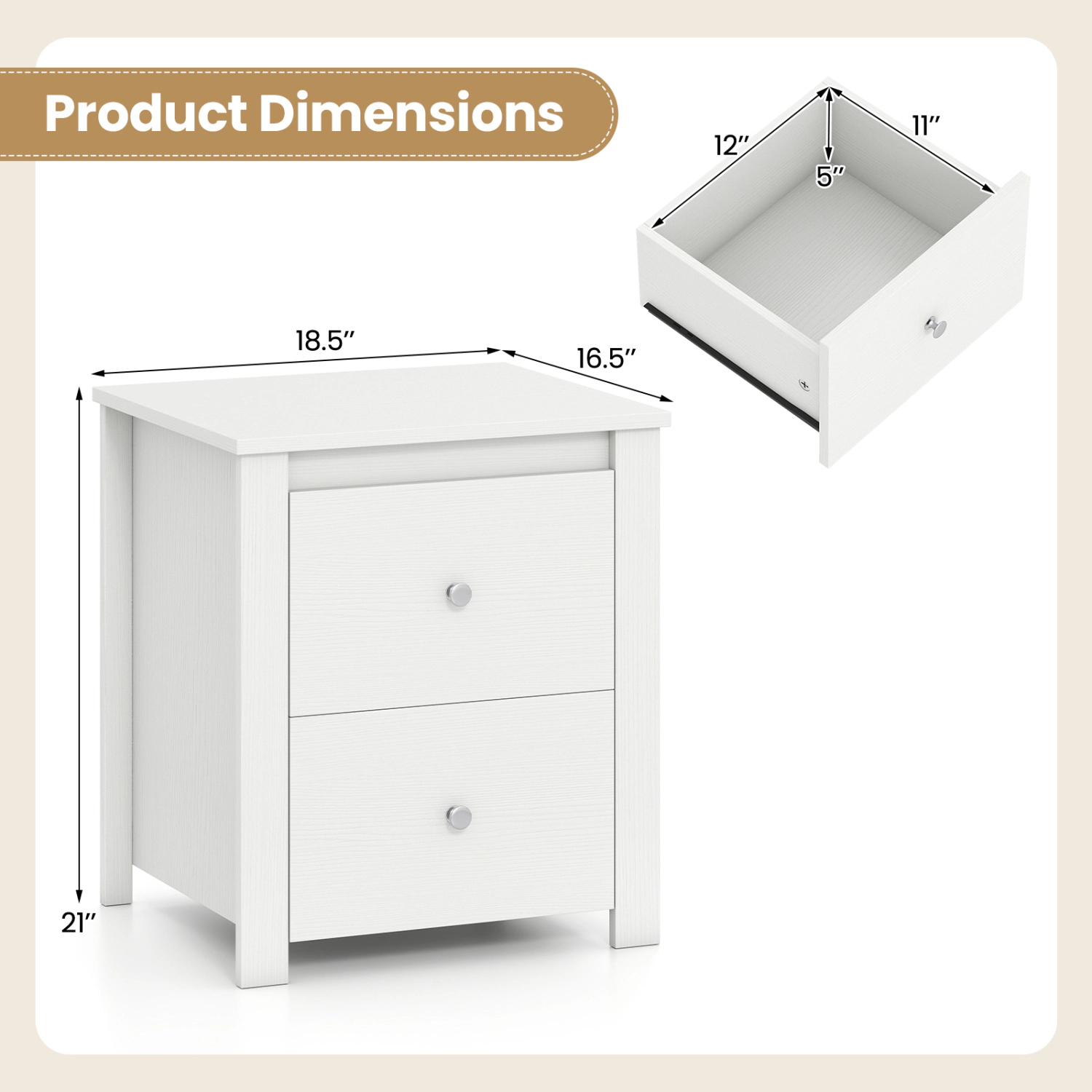 Hivvago Modern Nightstand with 2 Drawers for Small Spaces
