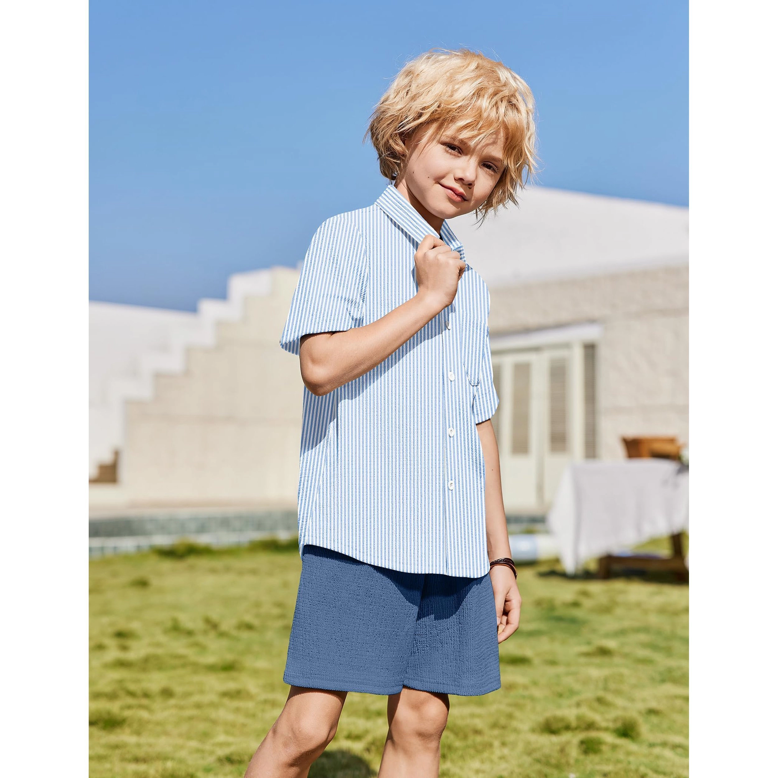 Arshiner Boys Pieces Summer Outfits Short Sleeve Button Down Shirts And Shorts Sets For Kids