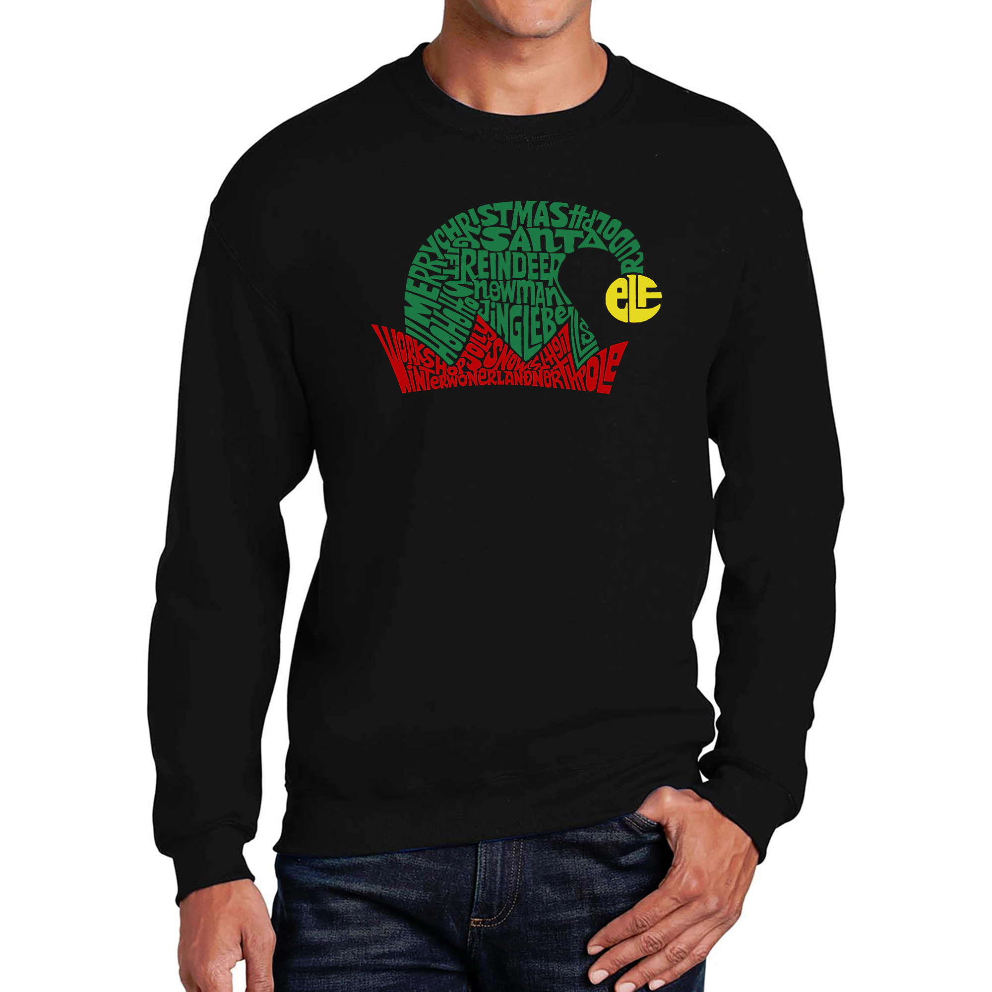 LA Pop Art Christmas Elf Hat - Men's Word Crew Sweatshirt