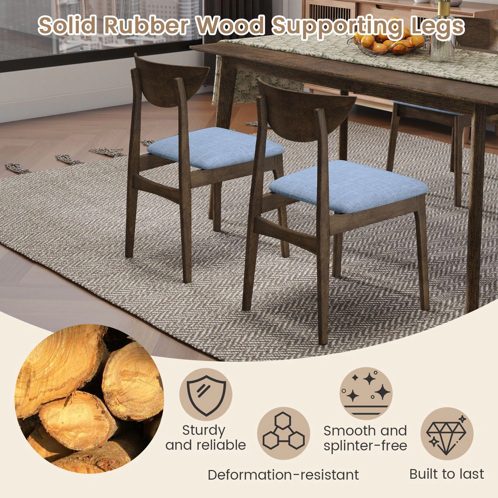 SlickBlue Farmhouse Wooden Armchairs with Linen Seat Set of 2