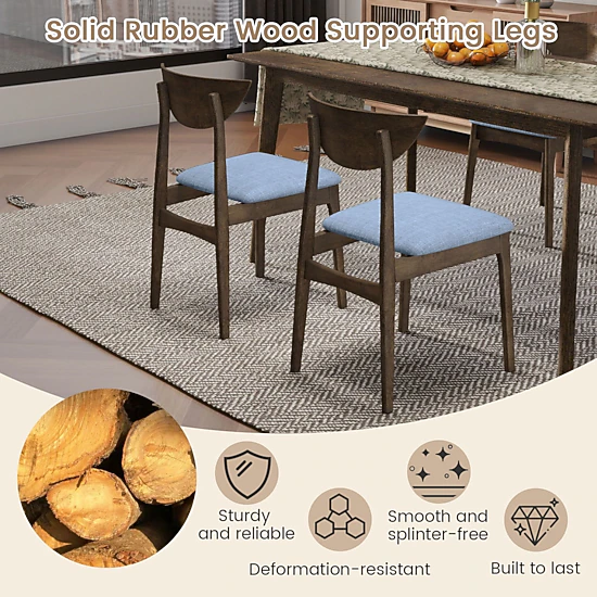 SlickBlue Farmhouse Wooden Armchairs with Linen Seat Set of 2