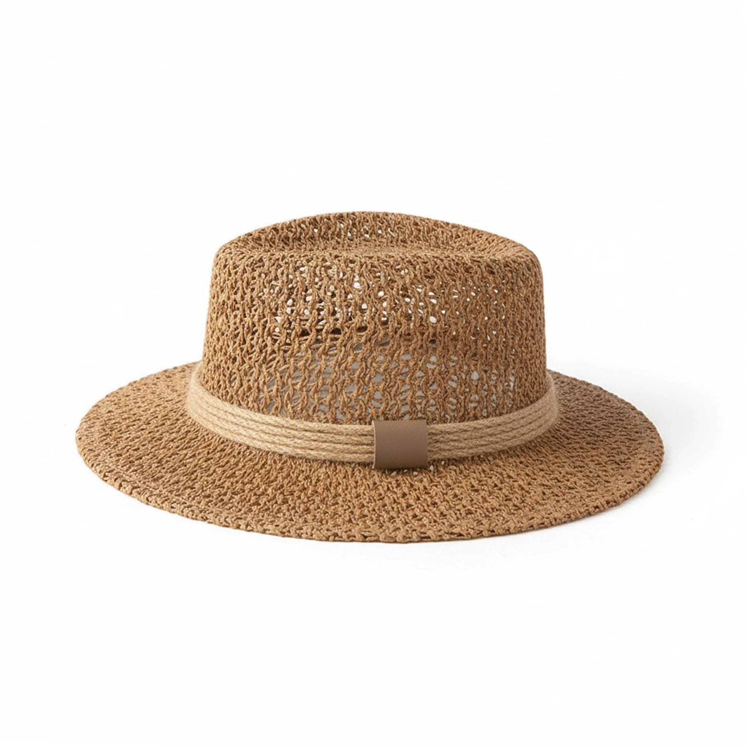 Anna-Kaci Womens Flat Top Straw Boater Hat Wide Brim Summer Beach Vacation Sun Hat