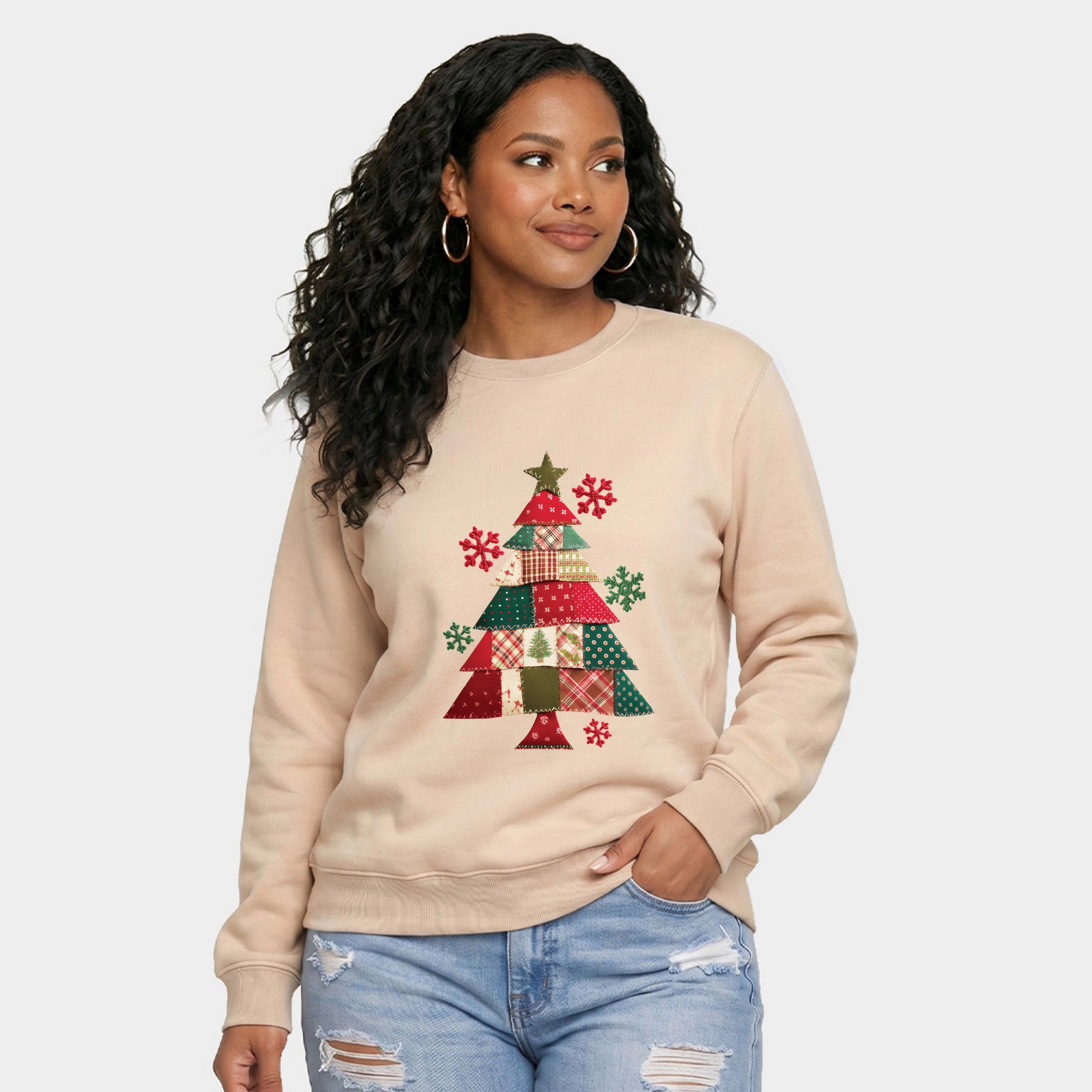 Simply Sage Market -  Women's Graphic Sweatshirt Christmas Tree Patchwork Print