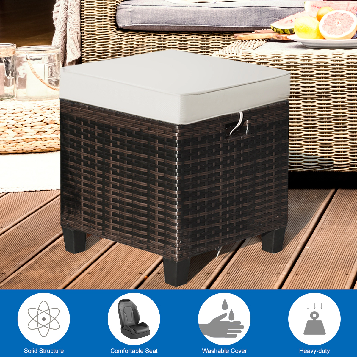 LJG 2 Pieces Patio Rattan Ottoman Set with Removable Cushions