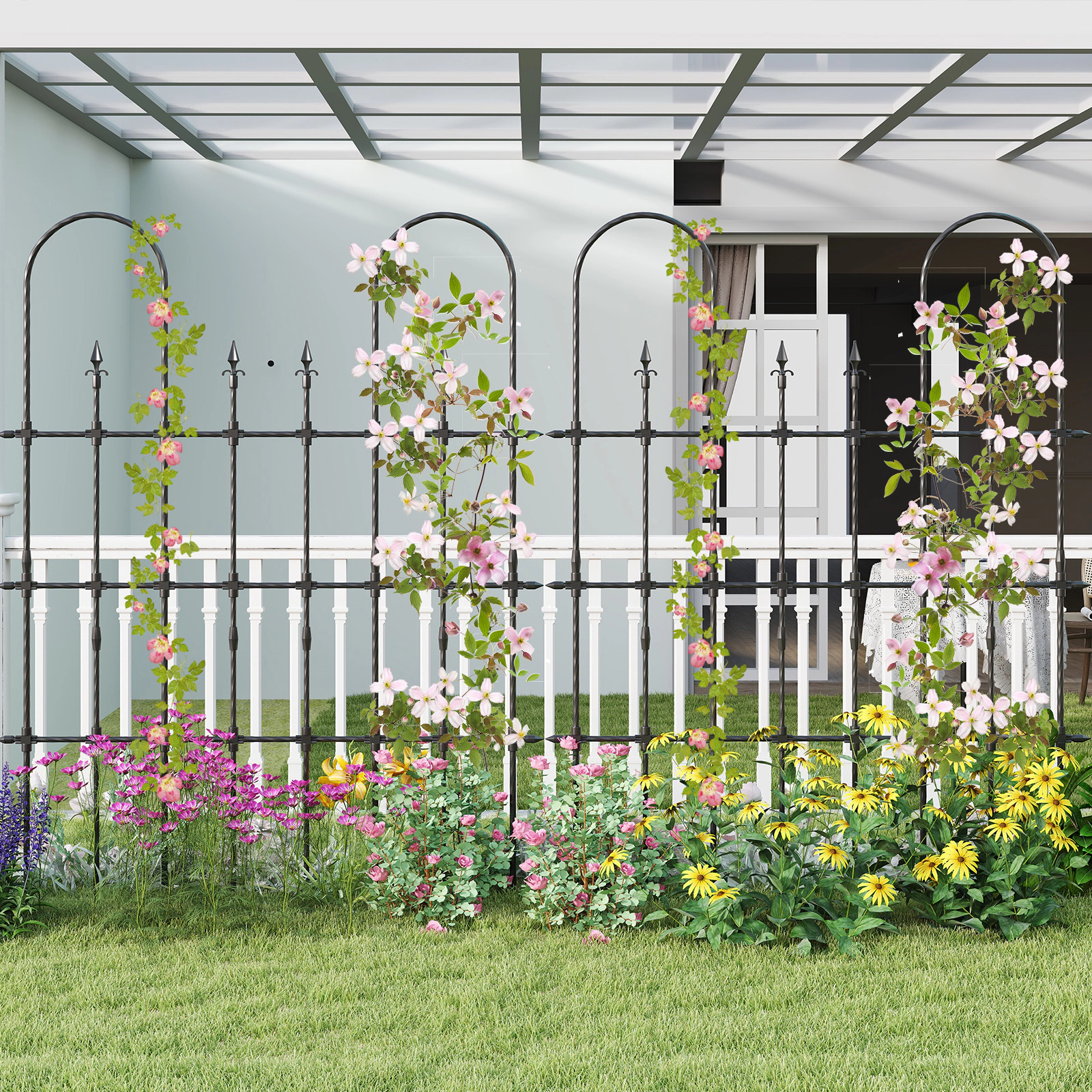 LJG 58 x 73 Inch Outdoor Garden Rose Arch Trellis for Climbing Plants