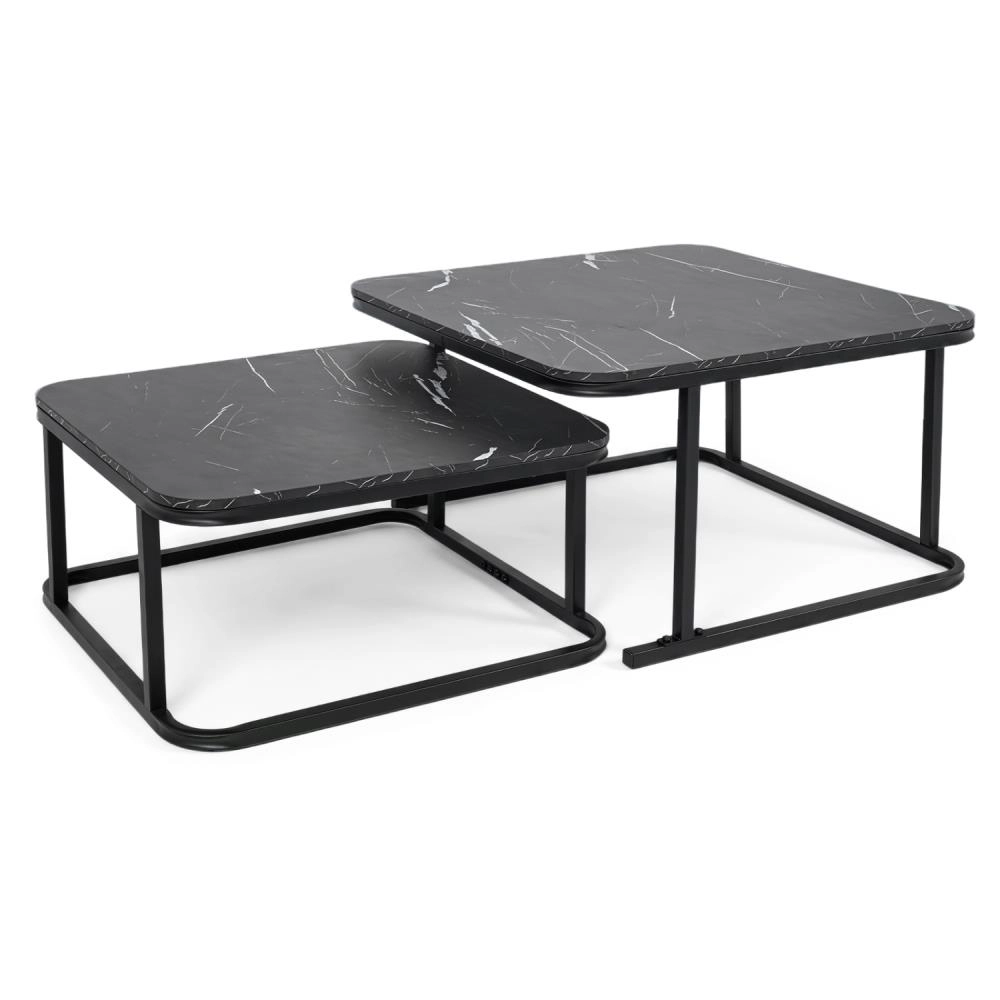 Hivvago Nesting Coffee Table Set Of 2 With Faux Marble Top And Metal Frame