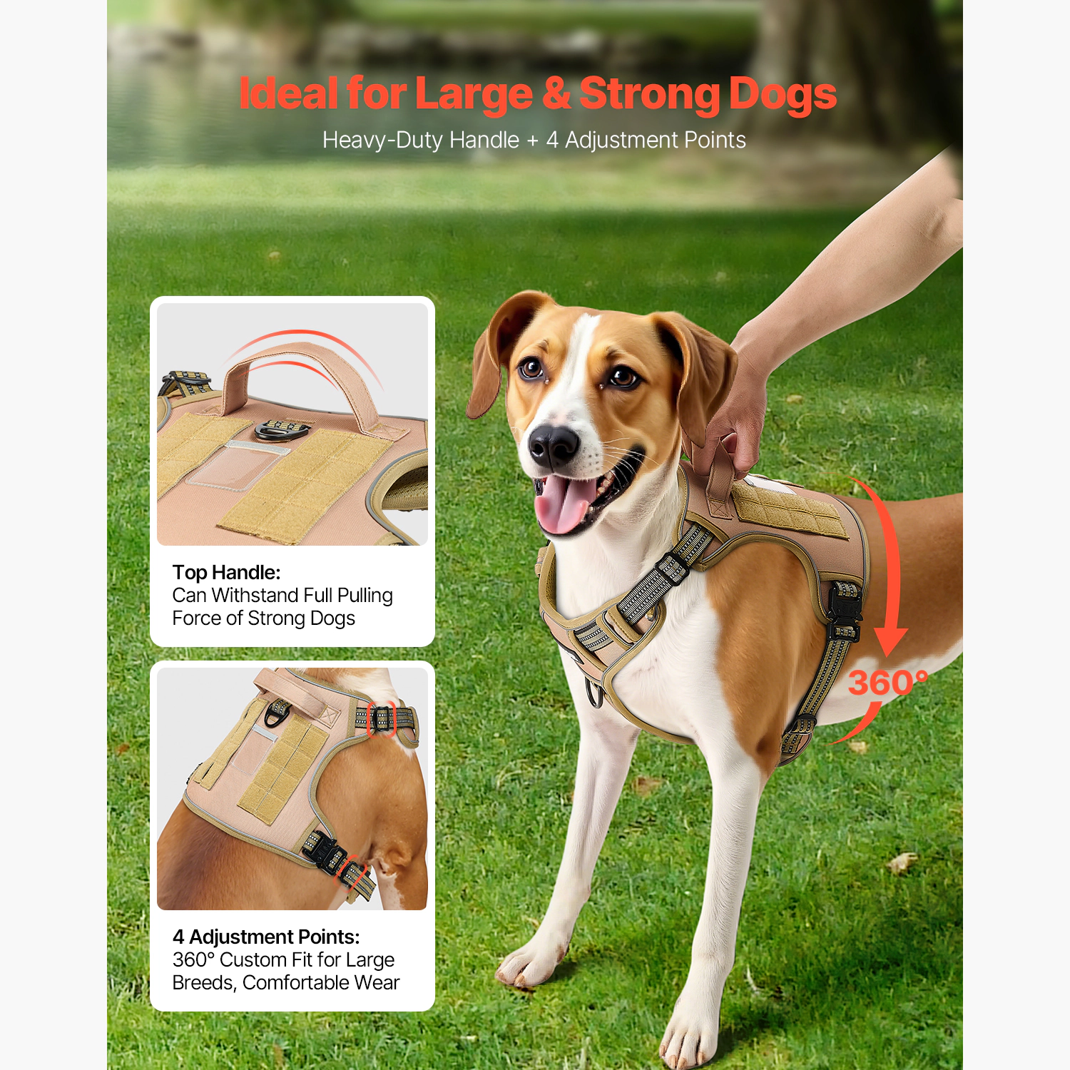 HONGGE Dog Harness for Large Dogs, No Pull Adjustable Pet Vest Harness, with Handle, Metal Rings, Buckles
