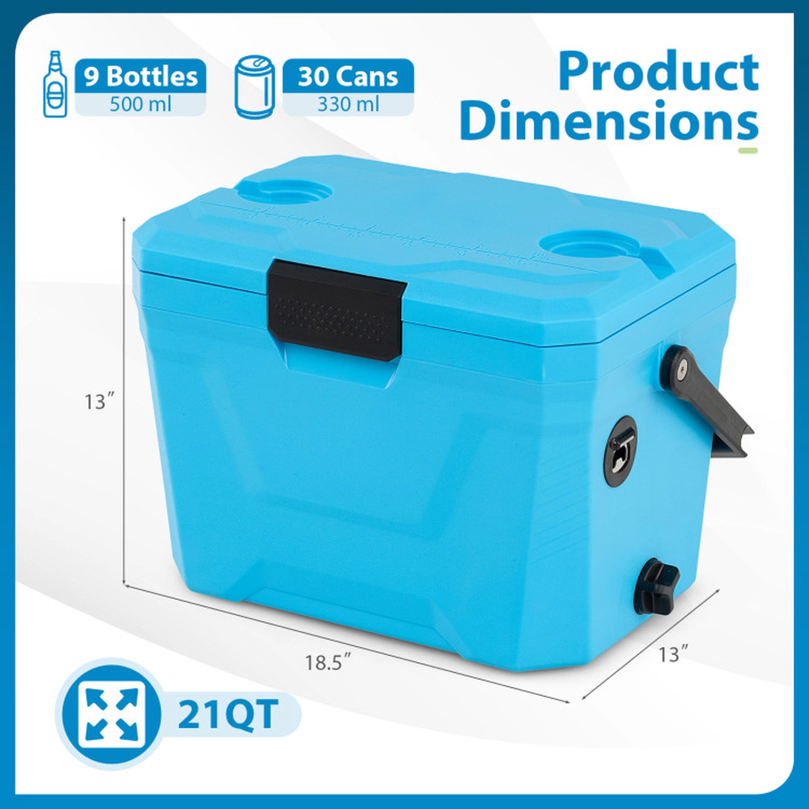 SUGIFT Triple-Layer Insulated Portable Hard Shell Cooler Ice Chest 110-lb Capacity Blue