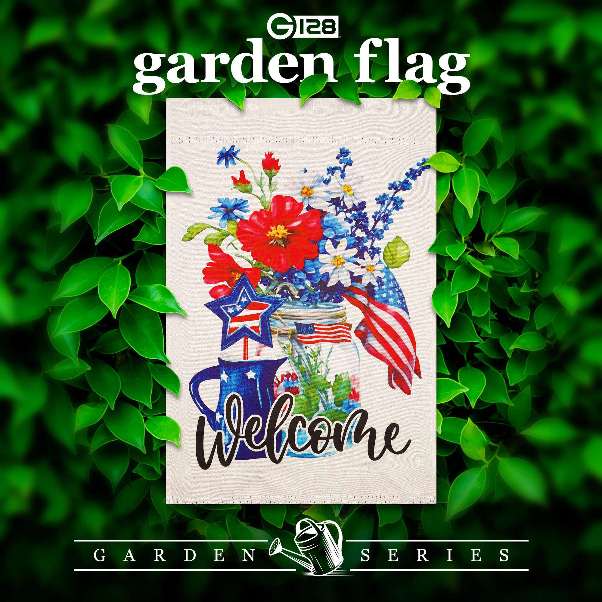 G128 Patriotic Mason Jar Garden Flag 12x18 in Double-Sided Independence Day Yard Decoration