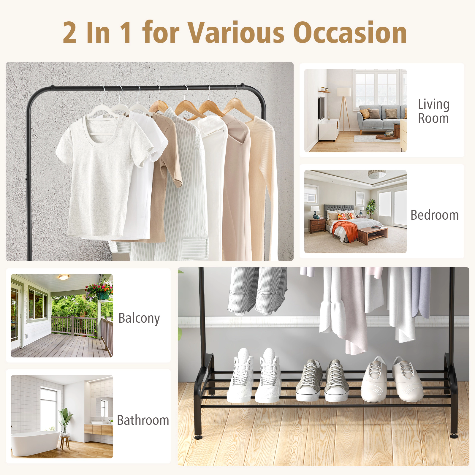 Hivvago Clothes Stand Rack with Top Rod and Shelf