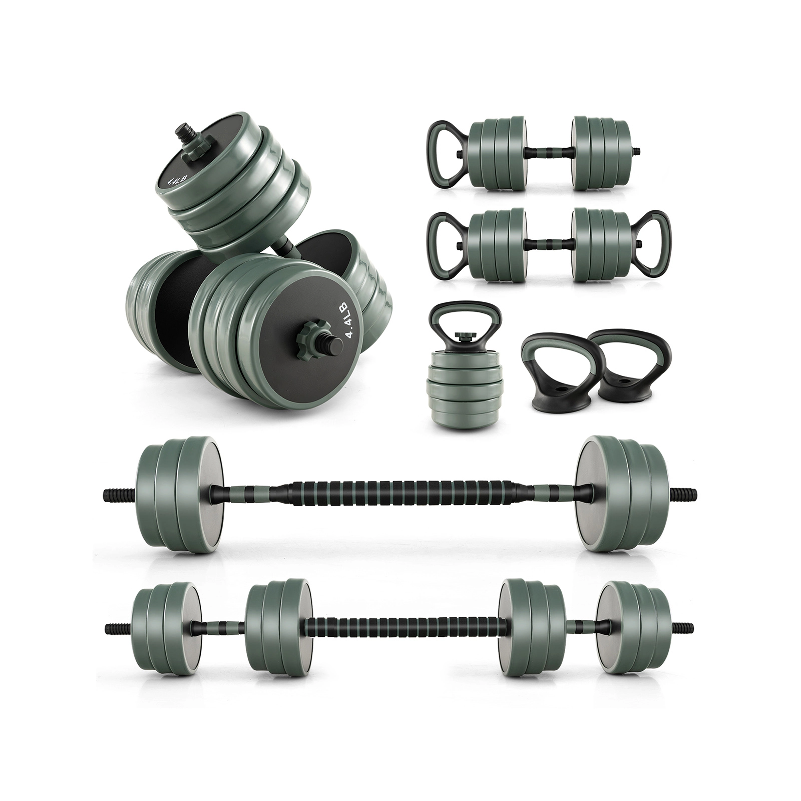 SUGIFT Black 4-in-1 Adjustable Dumbbell and Barbell Set with Kettlebell Base 21-in Bar 91.5-lb Total Weight