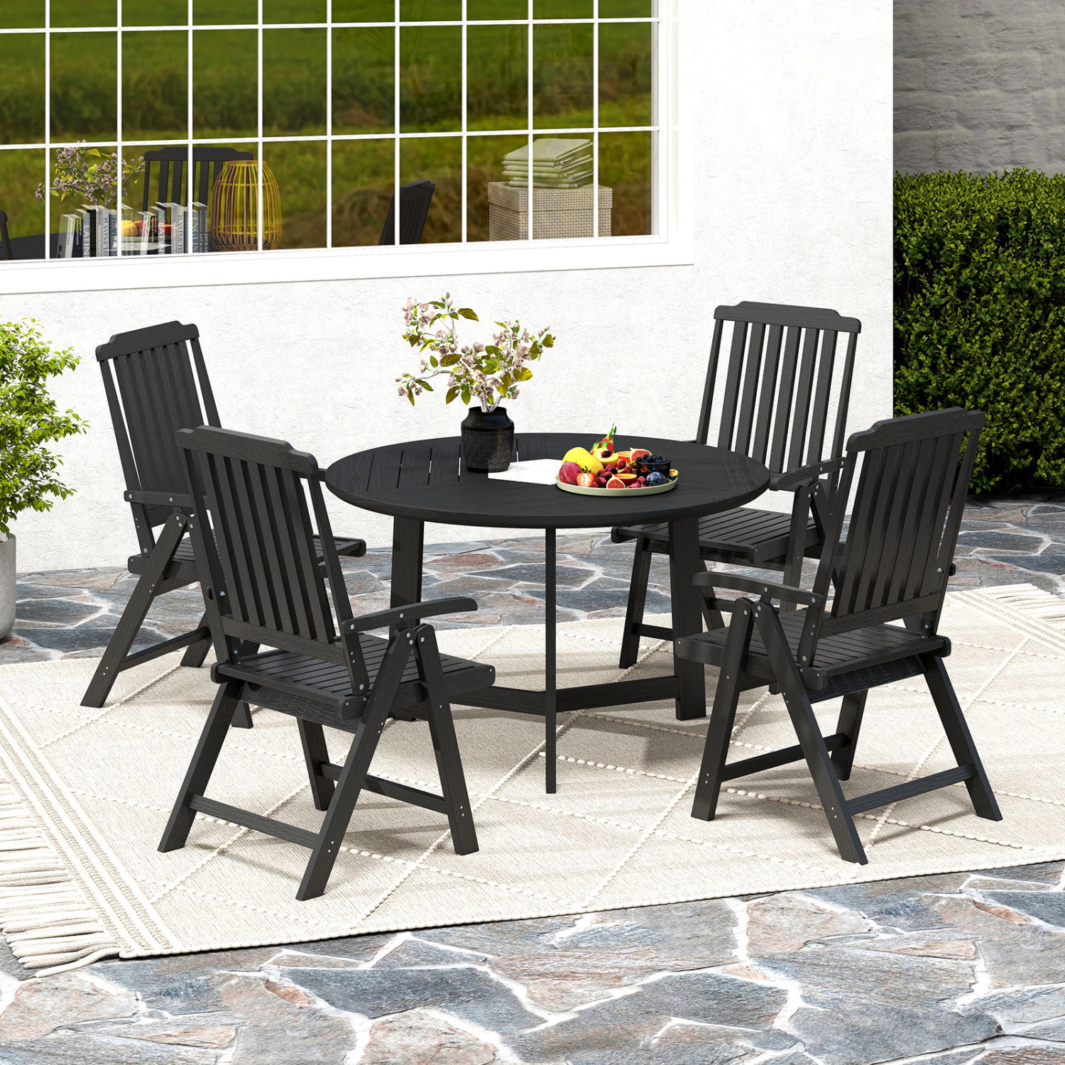 LJG Foldable Patio Chair All-Weather HDPE Outdoor Dining with Armrest