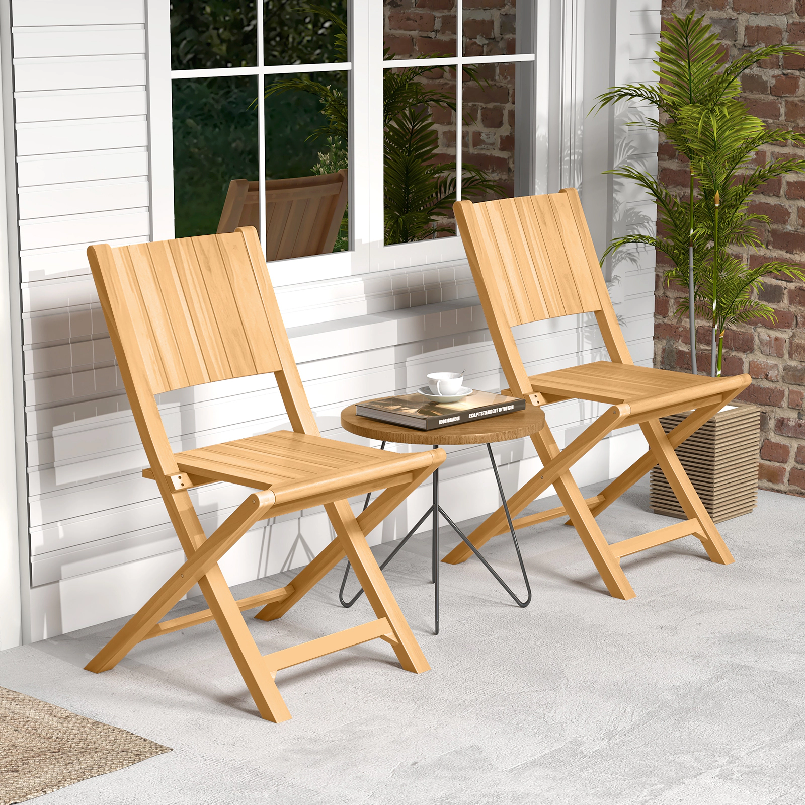 SUGIFT 2-Piece Teak Wood Outdoor Folding Dining Chairs with Slatted Seat 330-Lb Capacity Natural