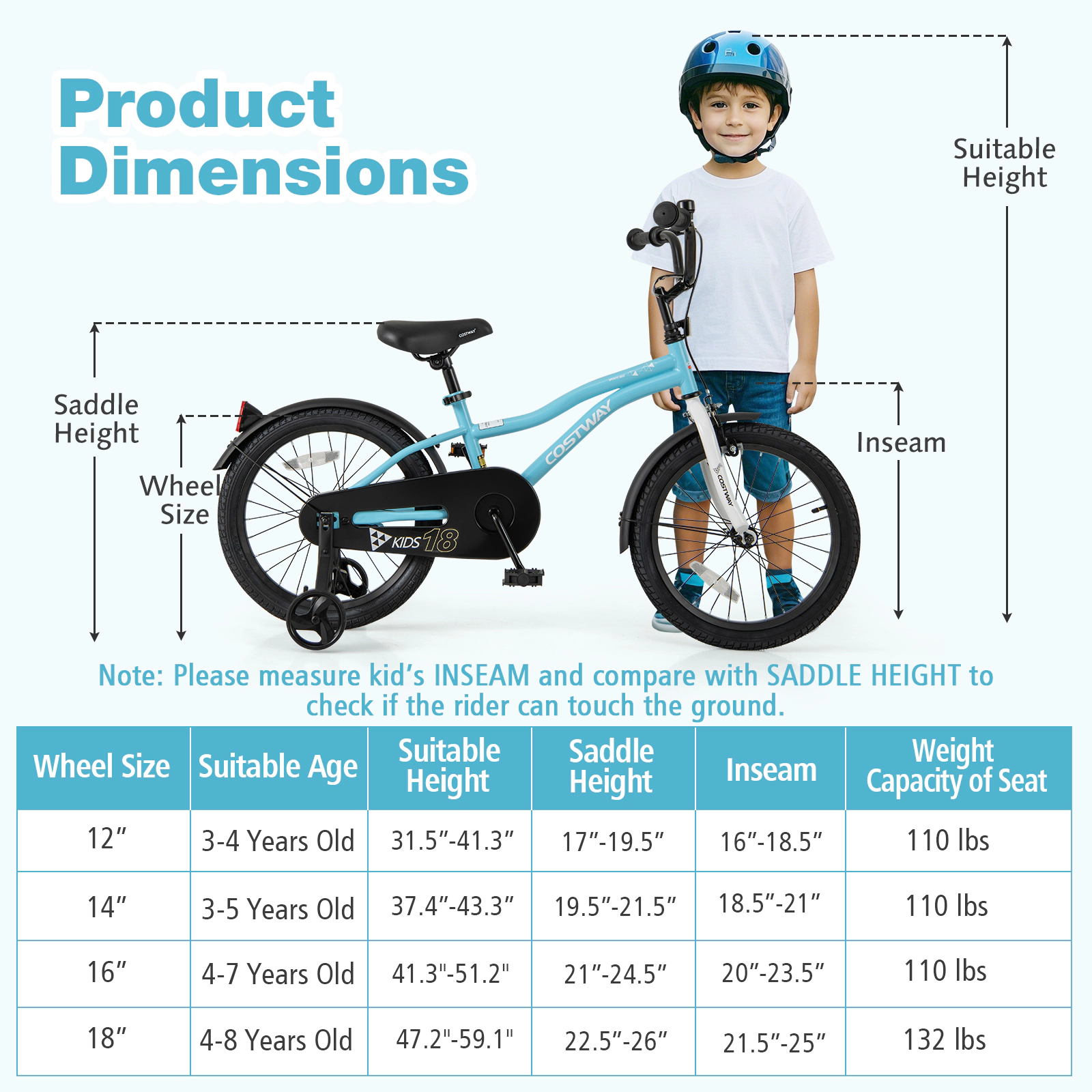 LJG Kids Bike Children Bicycle with Training Wheels
