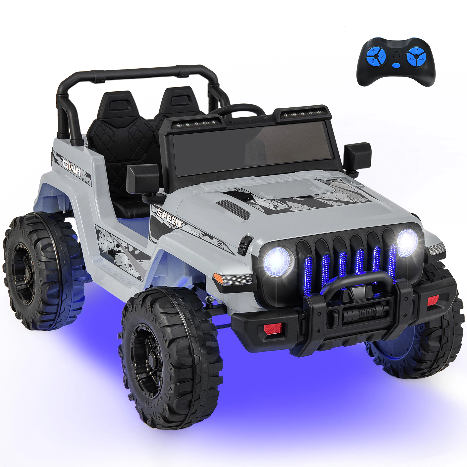 SUGIFT 2.4G Remote Control Spring Suspension and Music Kids 12V Ride On Jeep Style Car