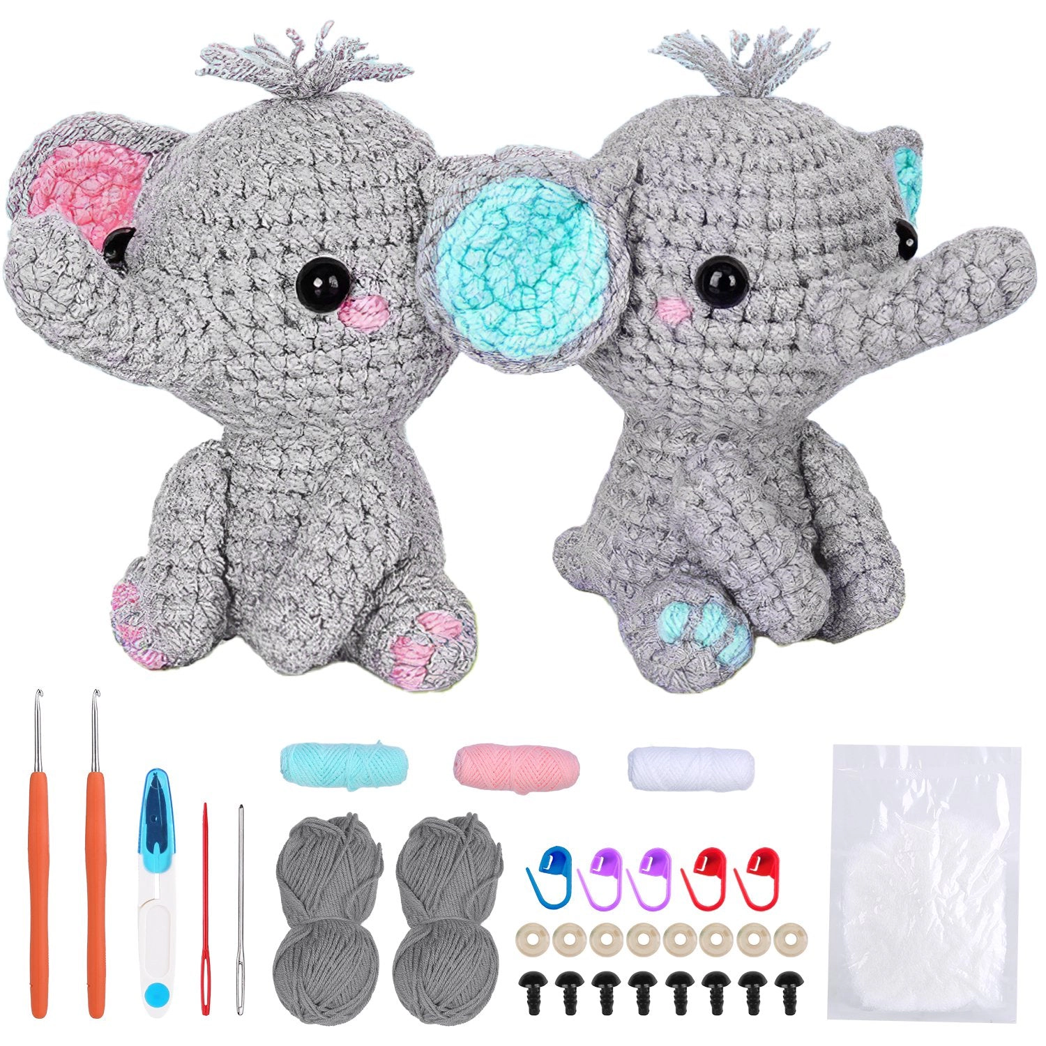 GBruno Beginner Crochet Kit With 2 Elephant Patterns
