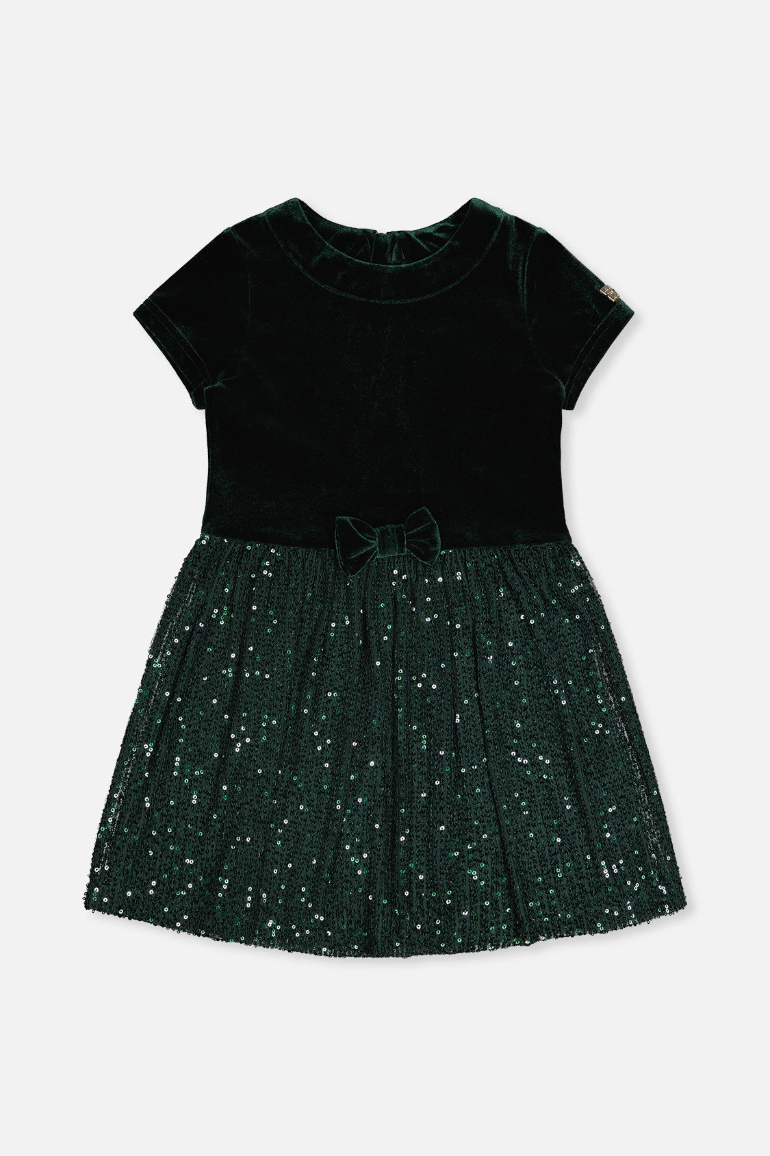 Deux par Girls Bi-Material Short Sleeve Dress with Glittering Skirt