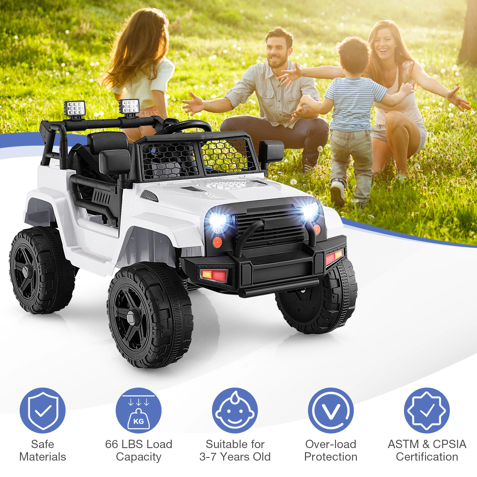 SUGIFT Parental Remote Control Headlights and USB Player 12V Kids Ride On Truck