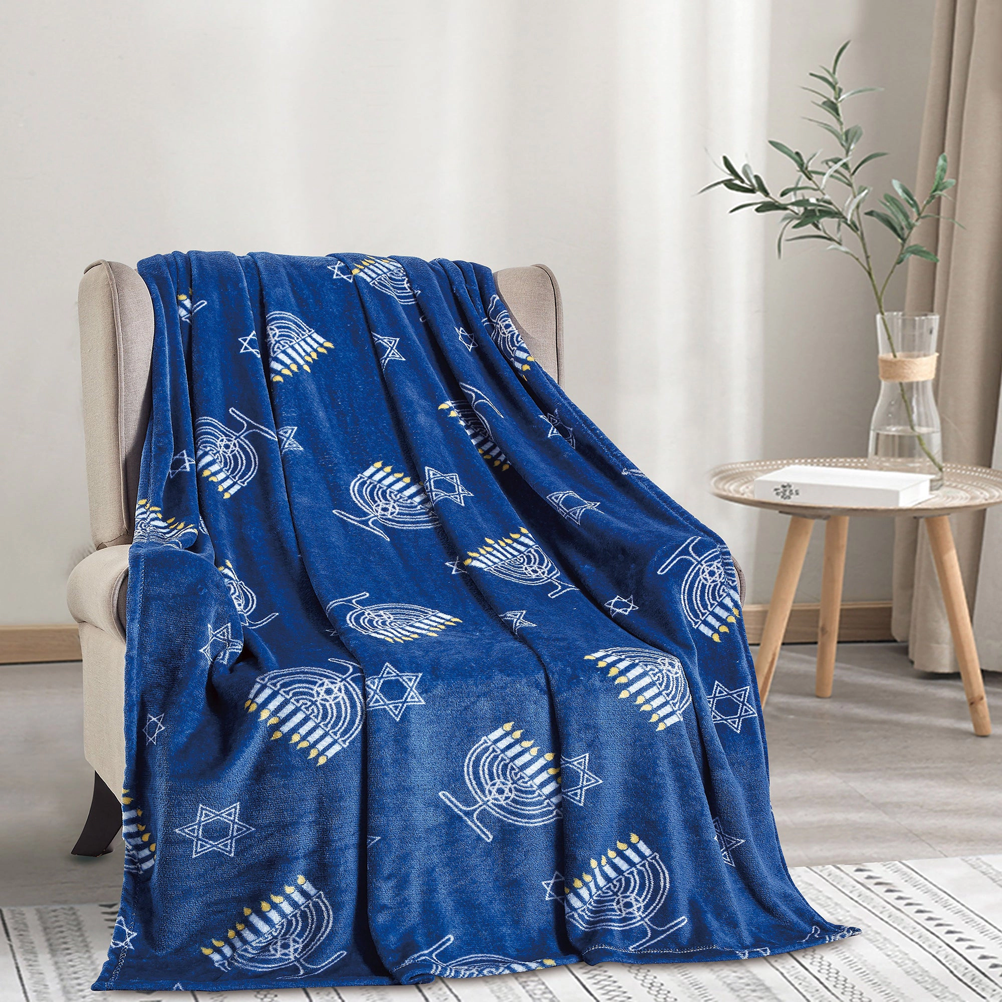 Hannukah Micro Plush Decorative Throw Blanket 50" x 60" Blue by Plazatex