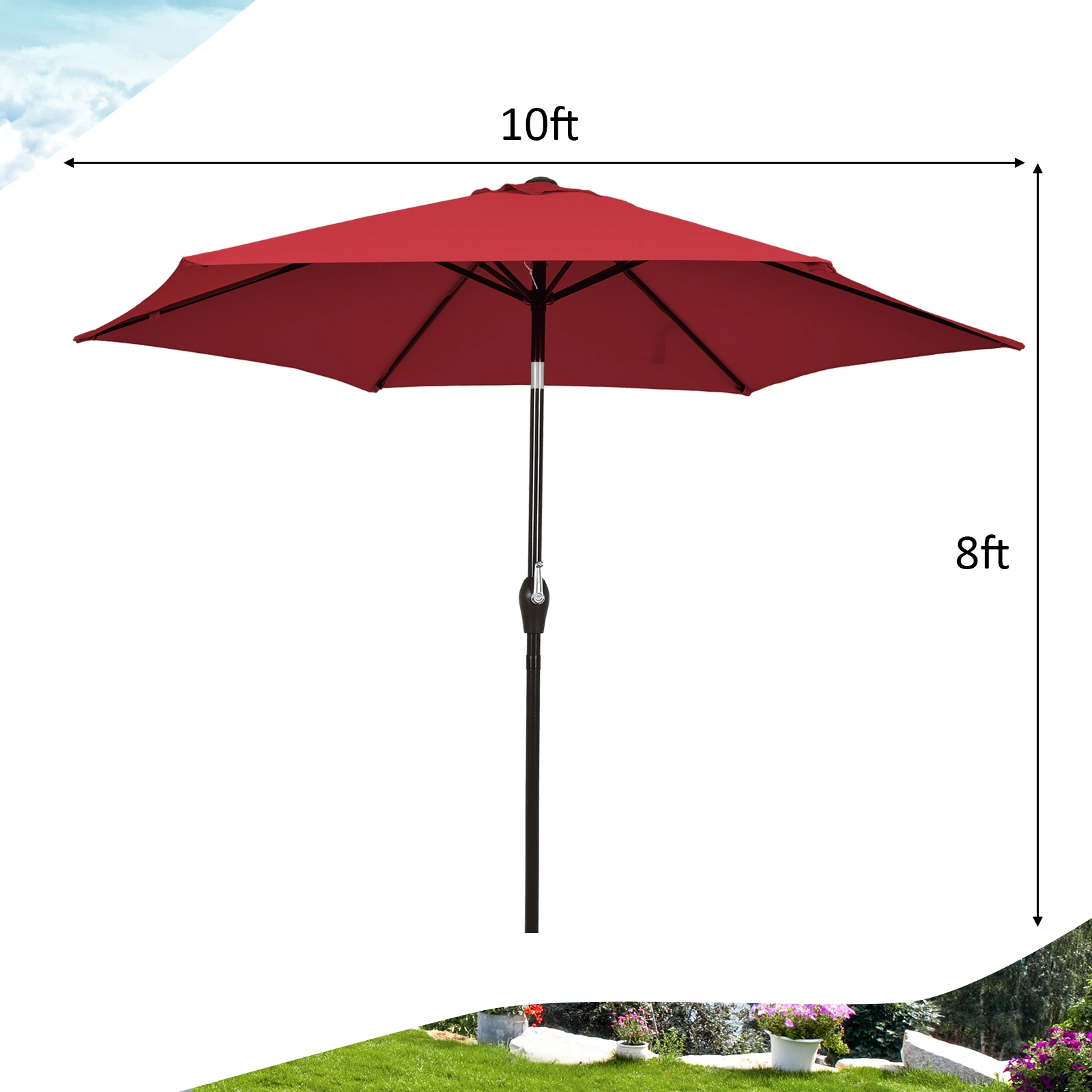 SUGIFT 10 ft Outdoor Patio Umbrella with Tilt Adjustment and Crank Handle