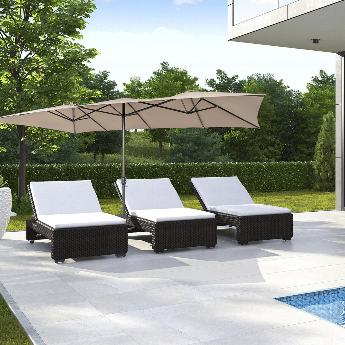 SUGIFT 15-ft Double-Sized Patio Umbrella with Crank Handle, Vented Tops and 10-Rib Metal Frame 15 x 9 x 8.6 in Brown