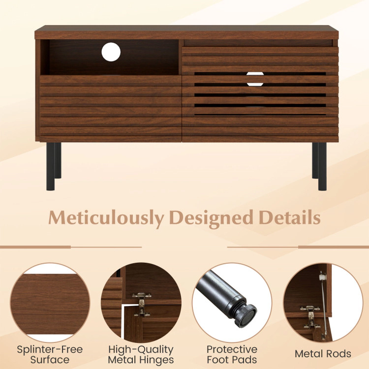 Hivvago Mid Century Fluted Tv Stand For 40 Inch Tv Modern Entertainment Center With Open Compartment