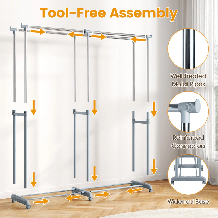 Hivvago Double Rod Clothes Rack Heavy-Duty Metal Garment Rack
