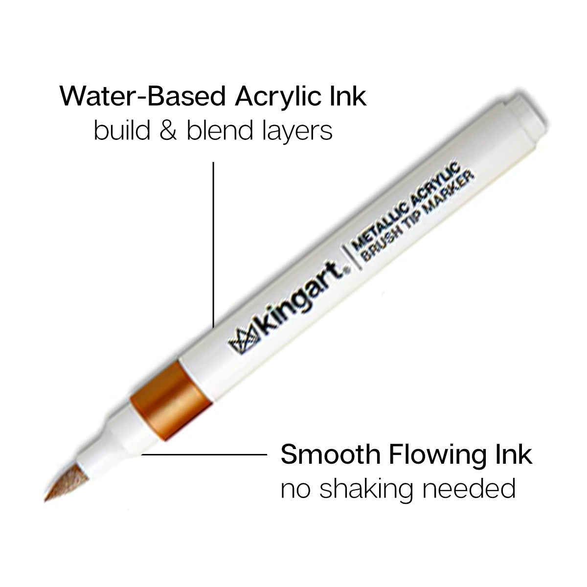 KINGART Metallic Acrylic Brush Tip Markers - Set of 24