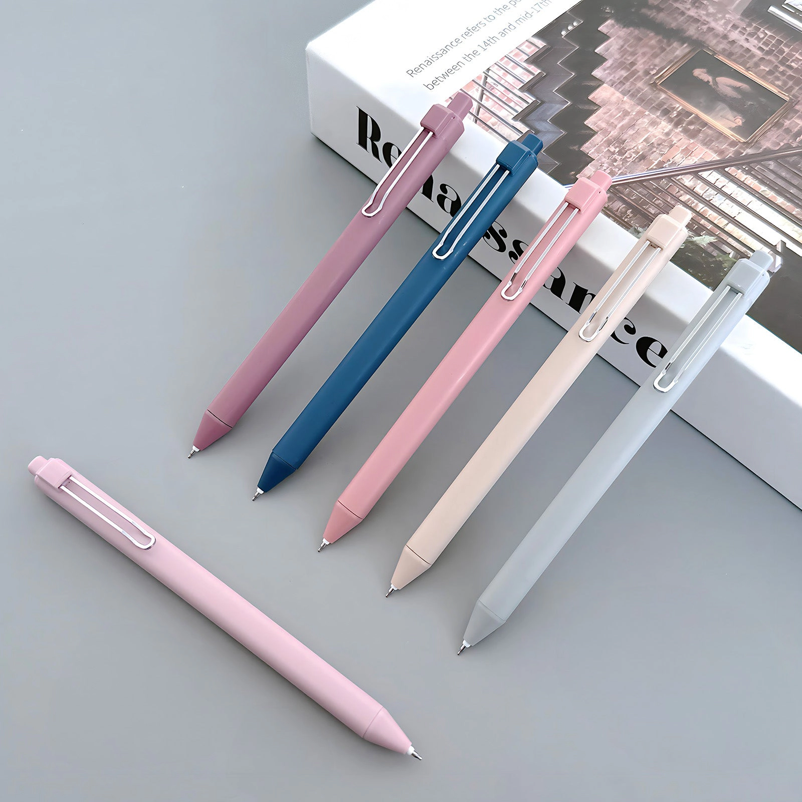Wrapables Retractable Black Ink Gel Pens, 0.5mm Fine Point for Home and Office, Stormy, Set of 6