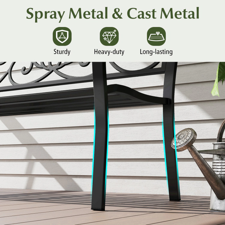 Hivvago 50 Inches Outdoor Garden Bench With Floral Design Backrest And Slatted Seat