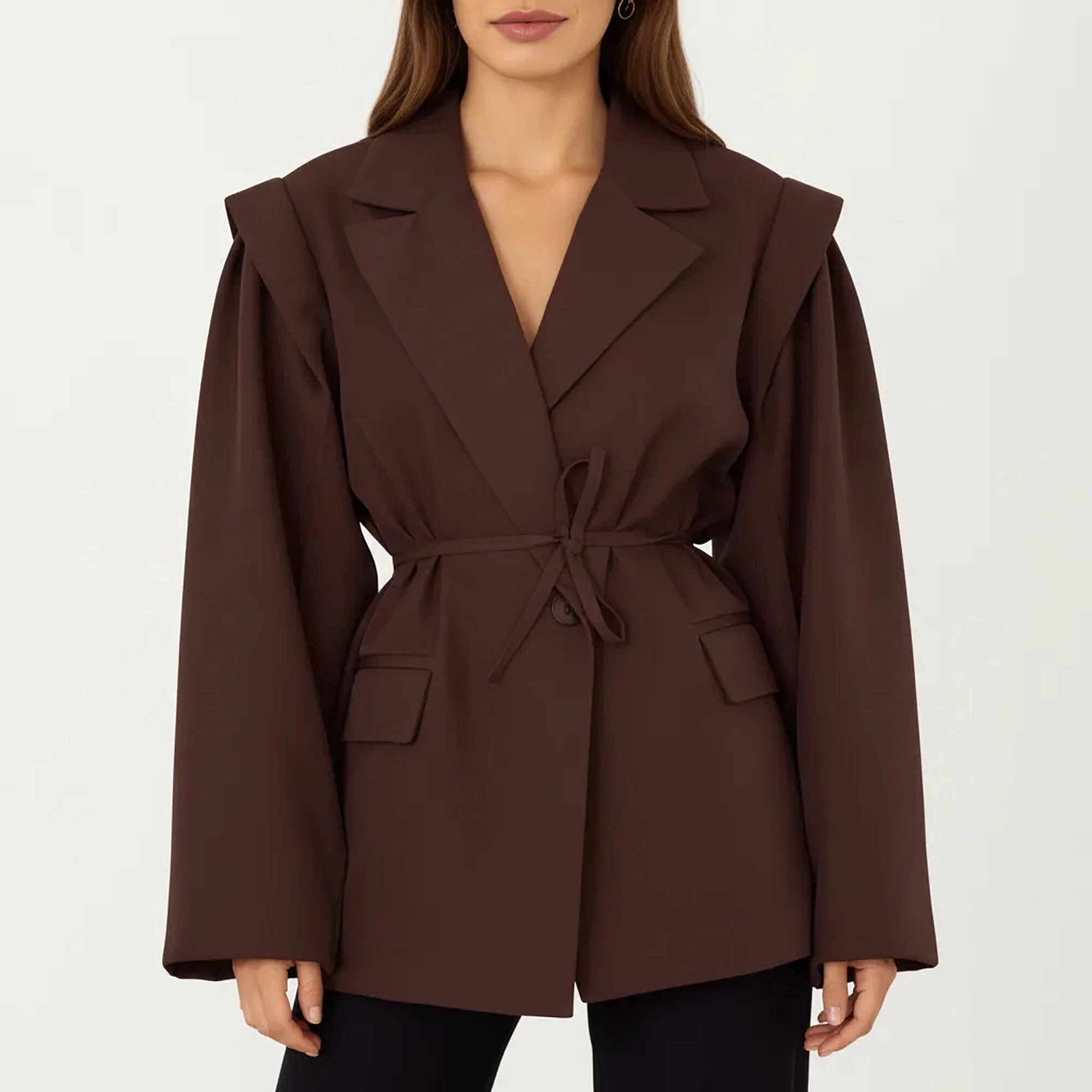 Anna-Kaci Women's Long Sleeve Tailored Blazer with Tie Waist and Structured Lapel
