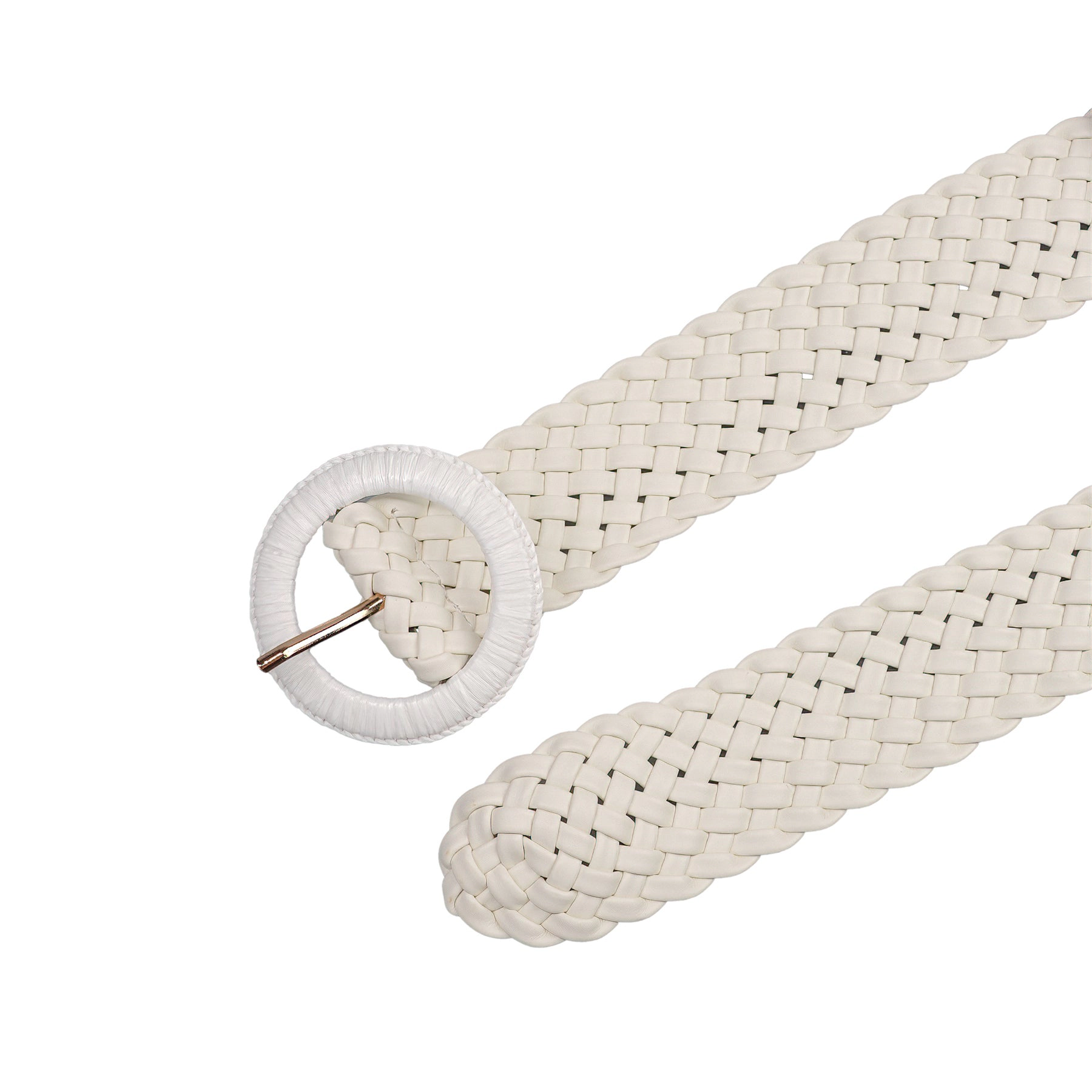 AGP PARIS White Braided Round Buckle Women's Belt