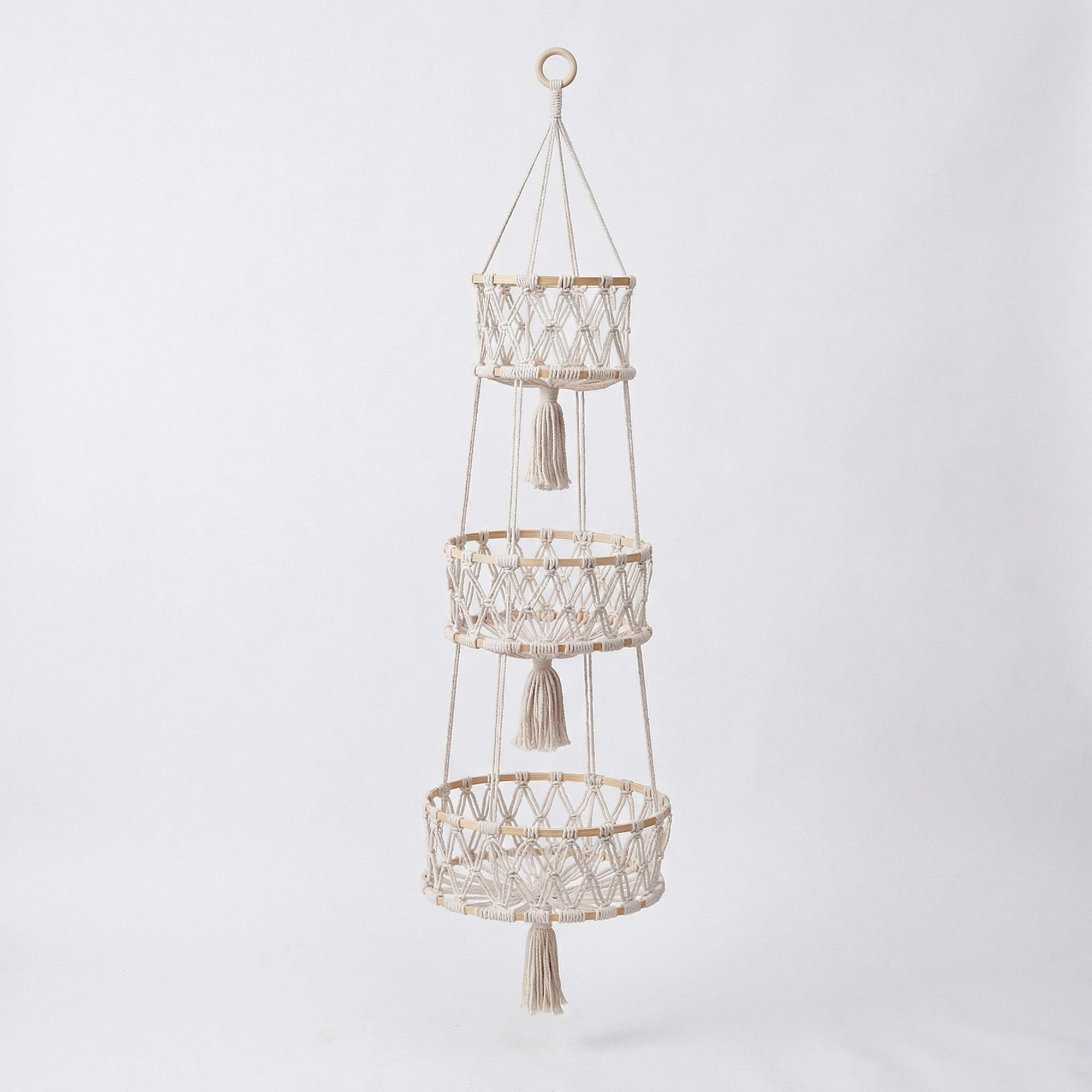 Alilang Unisex 3 Tier Macrame Hanging Storage Basket Cotton Rope Wall Organizer Boho Space Saving Storage