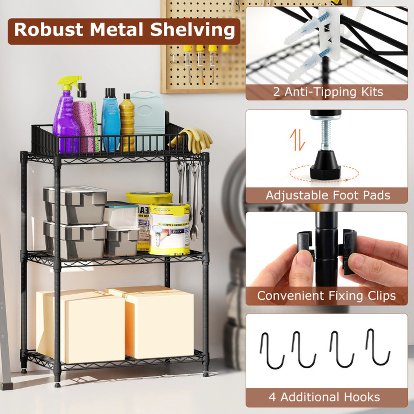 SUGIFT Set of 2 3-Tier V-Shaped Wire Rack Metal Storage Shelving 23.5-in x 13.5-in x 31-in 450-lb Capacity Black