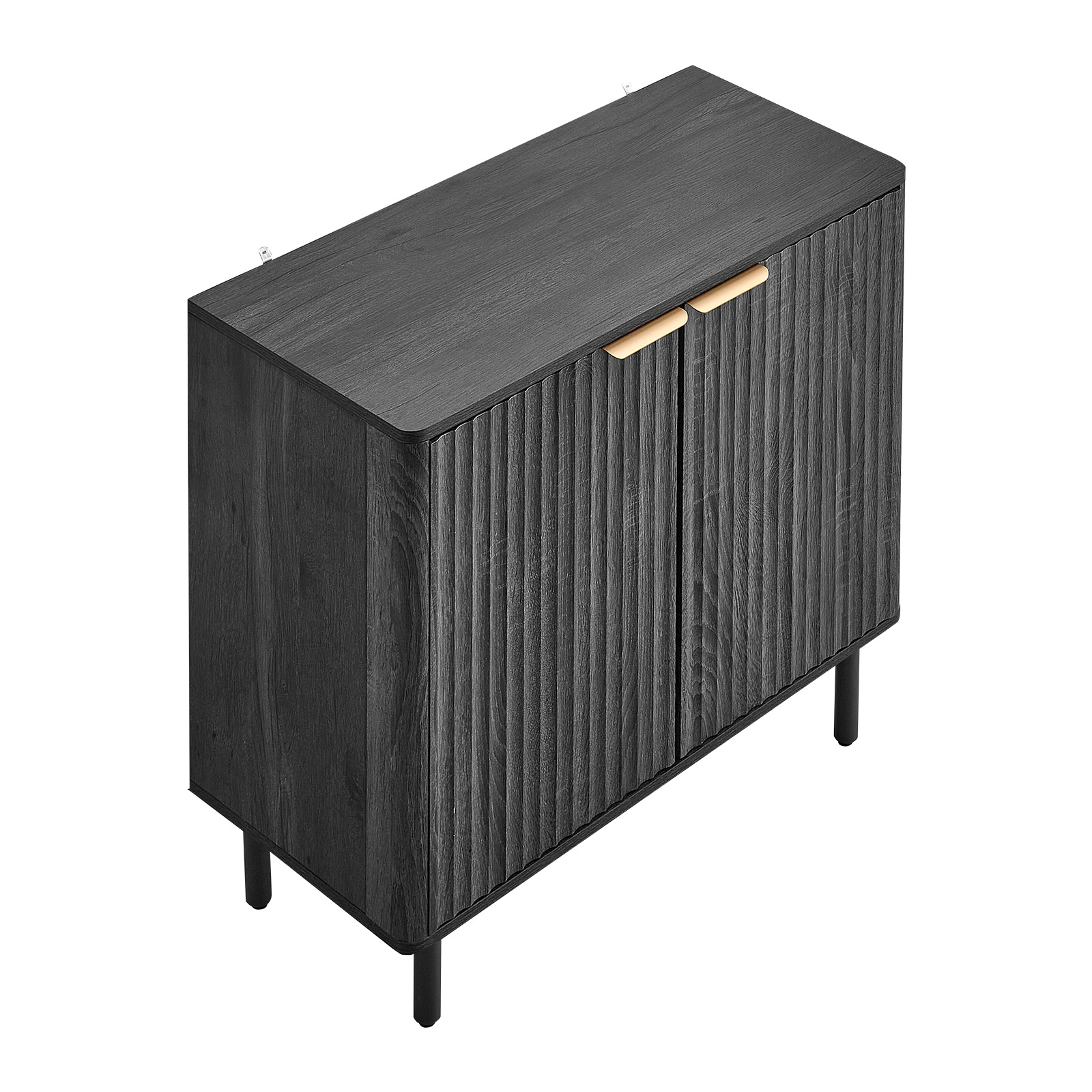 HONGGE Coffee Bar Cabinet Mid Century Fluted Table with 2-Tier Storage Buffet Stand Barn Door