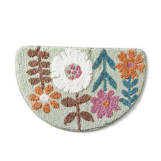 Alilang Unisex Floral Botanical Half Moon Bathroom Floor Mat Soft Absorbent with Non Slip Backing Home Decor